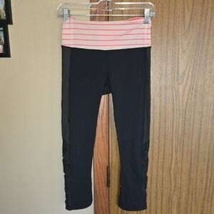 Lululemon Athletica Black Leggings with Pink Striped Waistband